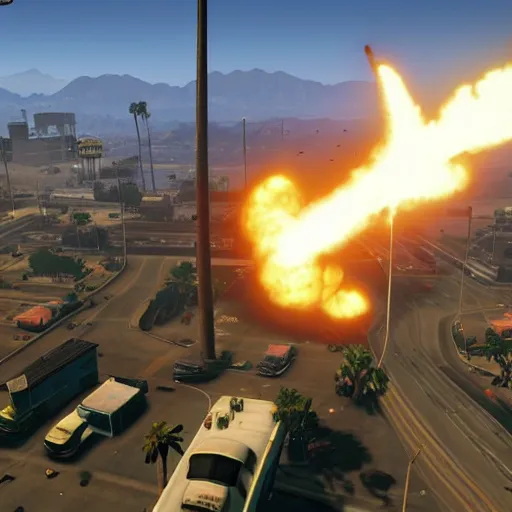 Prompt: los santos being nuked in gta v