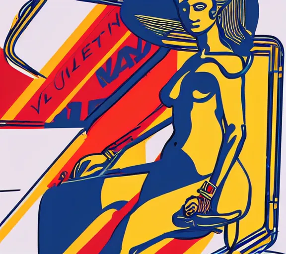 Prompt: beautiful stylish character concept art of the venus de milo in the style of virgil abloh with nascar colors and corporate logos