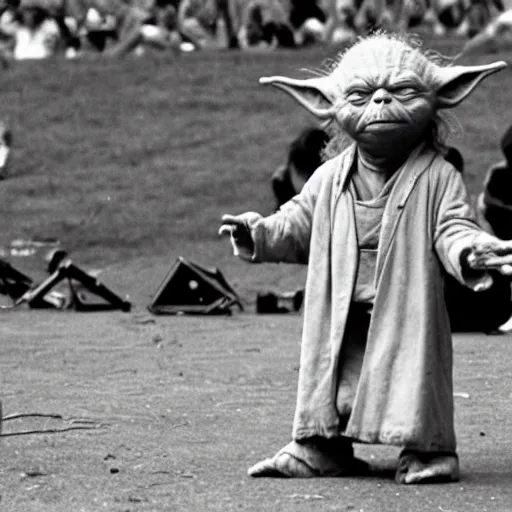 Image similar to yoda performing at woodstock