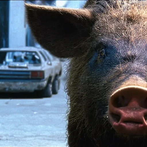 Prompt: a boar in the movie the terminator, film quality, cinematic