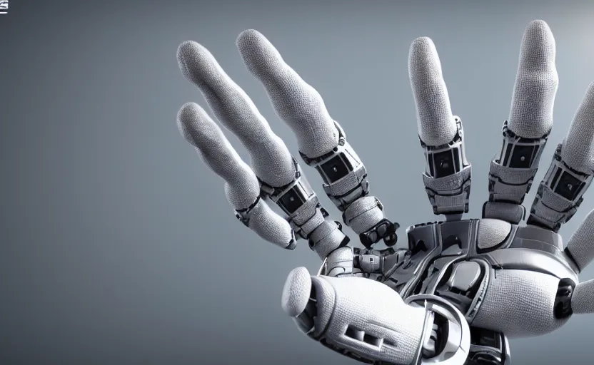 Prompt: highly detailed futuristic robotic hand, 8 k render, natural light, sharp, unreal engine