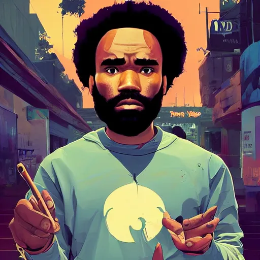 Prompt: donald glover, art gta 5 cover, official fanart behance hd artstation by jesper ejsing, by rhads, makoto shinkai and lois van baarle, ilya kuvshinov, ossdraws, style of borderlands and by feng zhu and loish and laurie greasley, victo ngai, andreas rocha, john harris