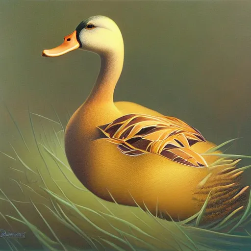 Image similar to a duck on the prowl oil painting vladimir kush