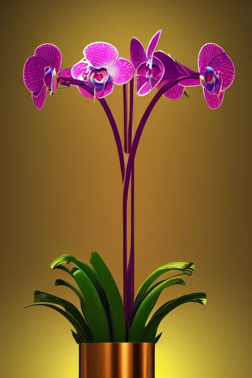 Image similar to a colorful, metallic orchid, ( ( ( ( jonathan zawada ) ) ) ) a computer rendering by agnes lawrence pelton, featured on polycount, computer art, rendered in cinema 4 d, octane render, rendered in maya