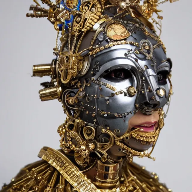 Image similar to a beautiful cyborg made of catholic symbols ceremonial maske