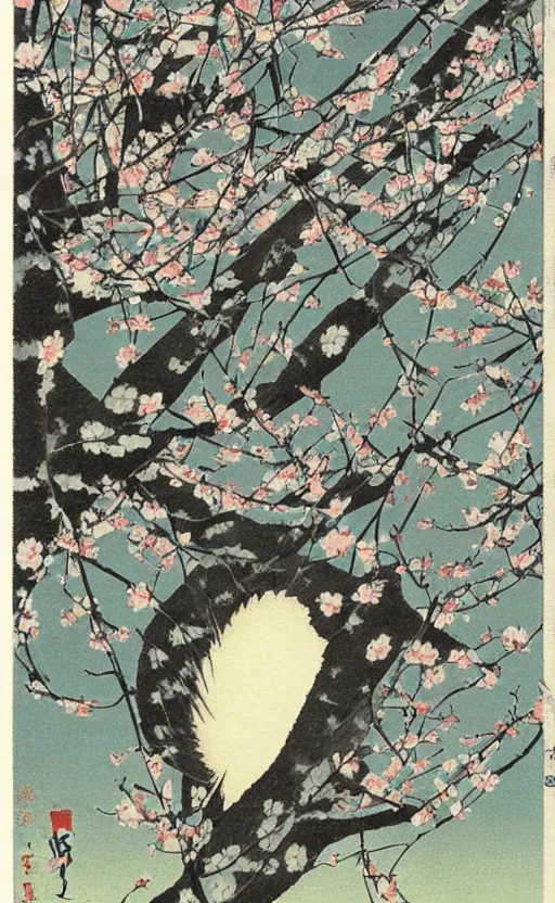 Prompt: by akio watanabe, manga art, the white sun and blossoming blackthorn branch, trading card front, kimono, sun in the background