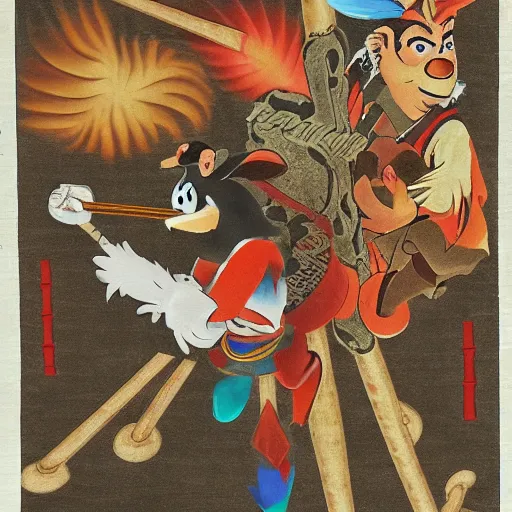 Image similar to Banjo and Kazooie as an emaki scroll, highly detailed, beautiful