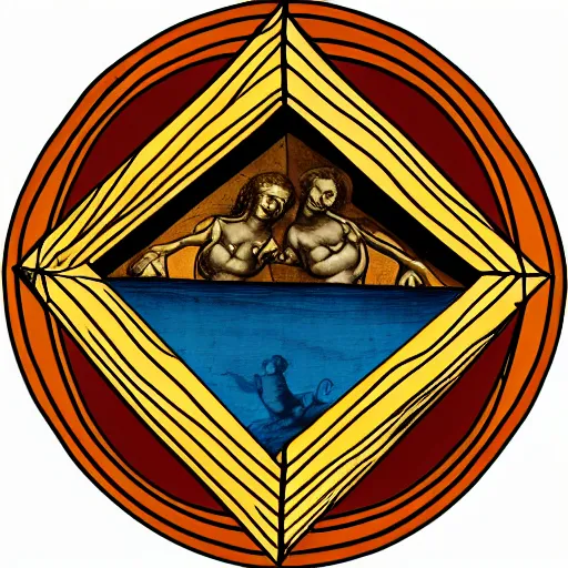 Prompt: logo with people inside in the triangle, Leonardo da Vinci style