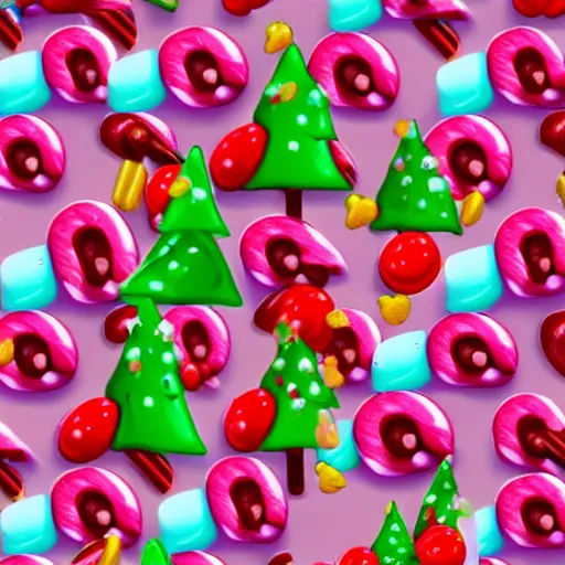 Prompt: cute candy landscape, mobile game background, match 3, pink hills, candy canes, chocolate