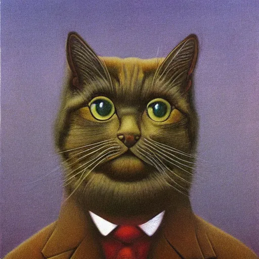 Prompt: cat in a suit in the style of zdzisław beksinski