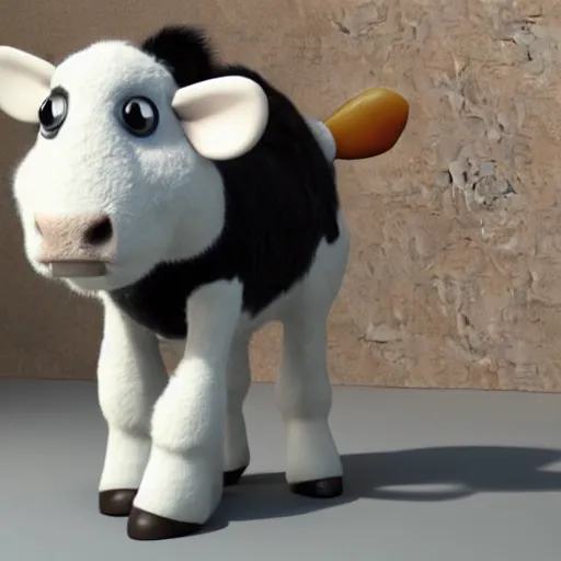 Prompt: cute furry cow character, 3d render by Pixar, raytracing, 4k, movie still