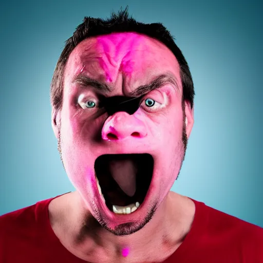 Image similar to a stock photo of an extremely angry pink - faced man