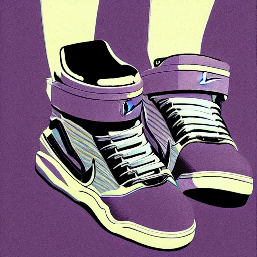 Image similar to retro futuristic Nike Air Mag sneakers by syd mead