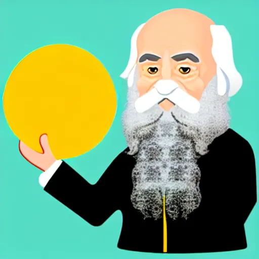 Prompt: karl marx pondering his orb, discord emoji, 2 d, flat, coherent, orthographic, transparent background, svg