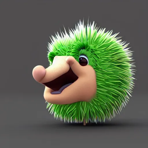 Image similar to behance hd, 3 d head of green hedgehog, cgsociety, symmetrical logo