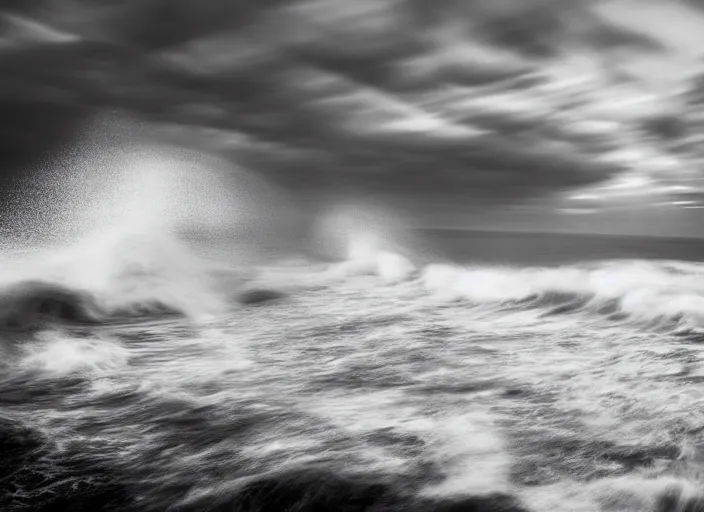 Image similar to a photo of a lighthouse in a storm at night. lonely, churning waves, splashing on lighthouse. warm lighting, long exposure