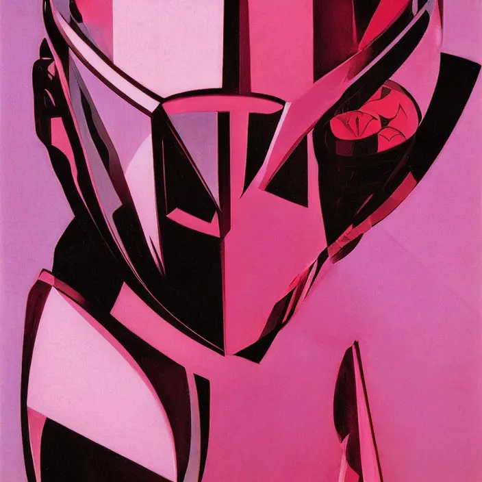 Prompt: abstract portrait of a knight in pink, geometric, anime style, caravaggio, syd mead