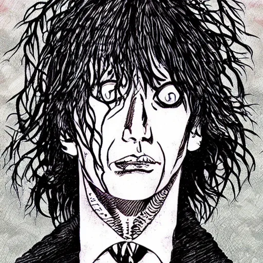 Image similar to the sandman by neil gaiman drawn in junji ito style manga art