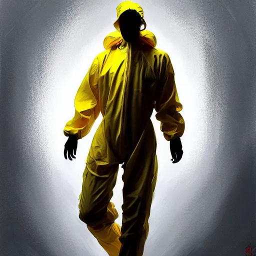 Image similar to character concept portrait of a man in a hazmat suit dancing with a voluminous woman in shirt and overalls, intricate, elegant, digital painting, concept art, smooth, sharp focus, illustration, from metal gear, by ruan jia and mandy jurgens and william - adolphe bouguereau, artgerm