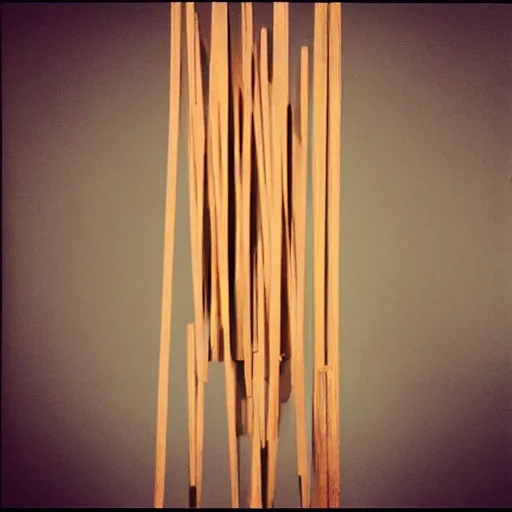 Prompt: “photo of a sculpture made of wooden skewers at the moma”