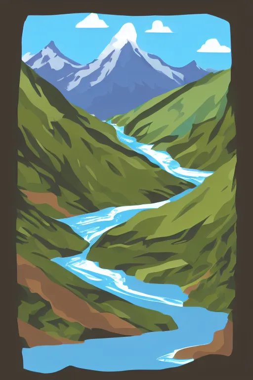 Image similar to mountaintop river flat vector illustration trending on artstation