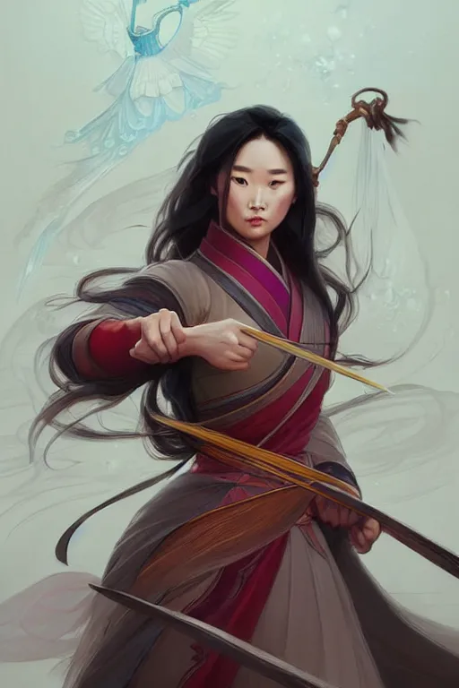 Image similar to Mulan, D&D, fantasy, intricate, elegant, highly detailed, digital painting, artstation, concept art, matte, sharp focus, illustration, art by Artgerm and Greg Rutkowski and Alphonse Mucha