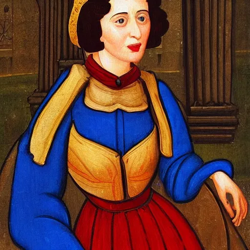 Prompt: medieval painting of marvelous mrs. maisel, miriam, art gallery, portrait, princess, oil painting