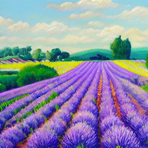 Prompt: highly detailed oil painting of field of lavender in france