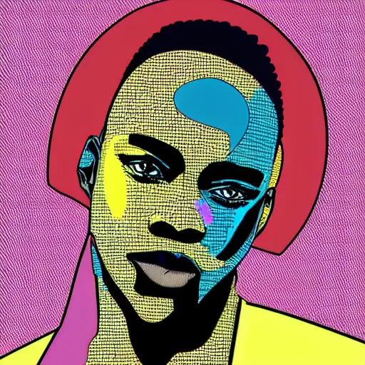 Prompt: a portrait of a beautiful african man, in retro colors, synthwave style, 2 d digital vector art