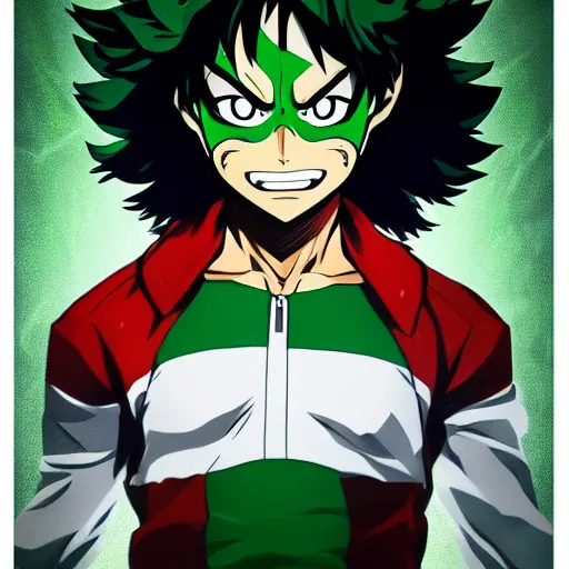 Image similar to full body elegant portrait of izuku midoriya, gta art, gta cover art, anime, unreal engine 5 art