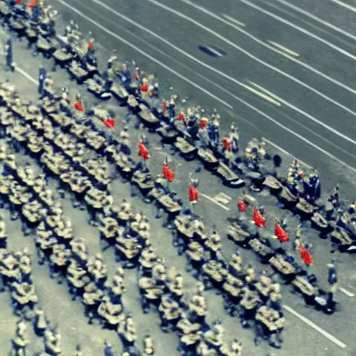 Prompt: a futuristic sci-if military parade, historic photo, tilt shift