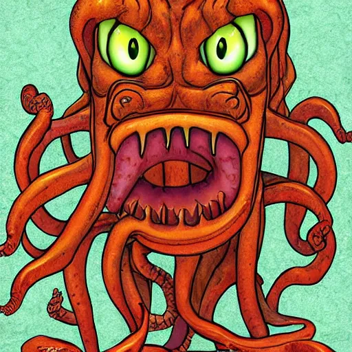 Image similar to garfield cthulhu, digital art, highly detailed, horror