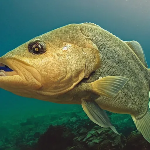 Image similar to incredibly detailed atlantic cod, wide angle shot, backlit, very realistic, underwater, beautiful photo, national geographical, underwater photography, gopro,