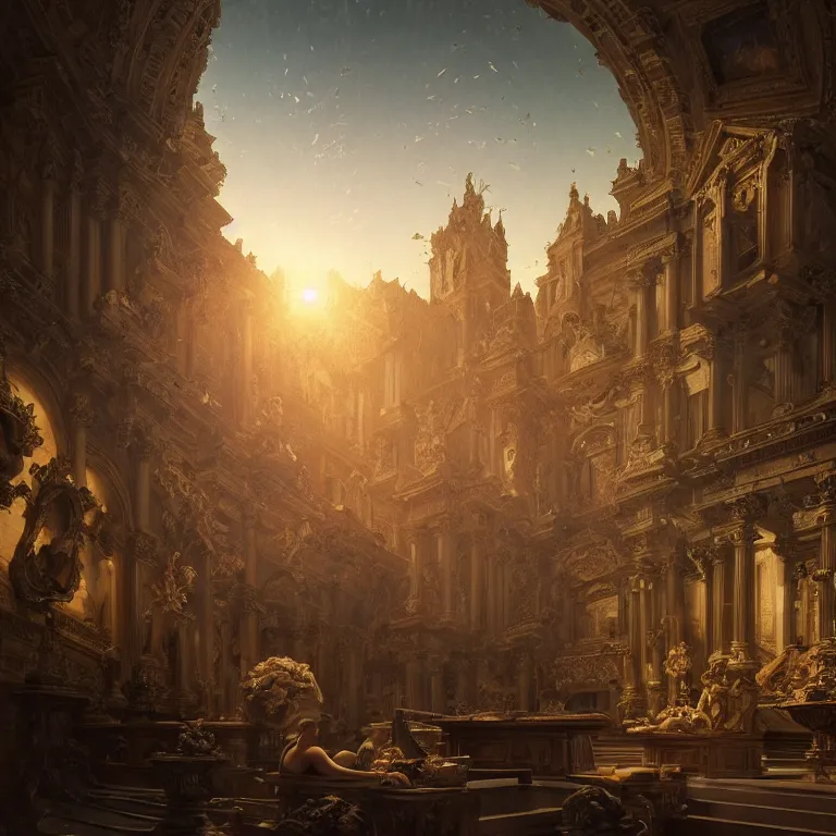Image similar to motherboard, chip circuit, computer, dream - like atmosphere, baroque landscape painting, perfect composition, beautiful detailed intricate insanely detailed octane render trending on artstation, 8 k artistic photography, photorealistic, soft natural volumetric cinematic perfect light, chiaroscuro, award - winning photograph, masterpiece, raphael, caravaggio, greg rutkowski, beeple