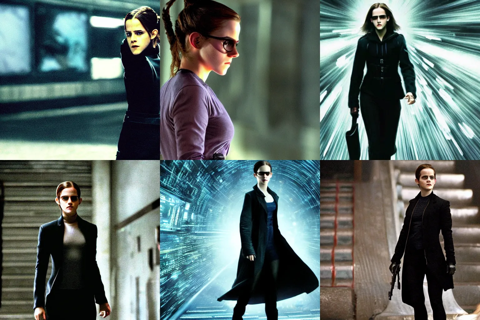 Prompt: Movie still of Emma Watson in Matrix