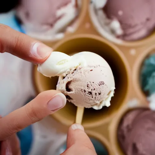 Prompt: a shot from inside someones mouth eating ice cream