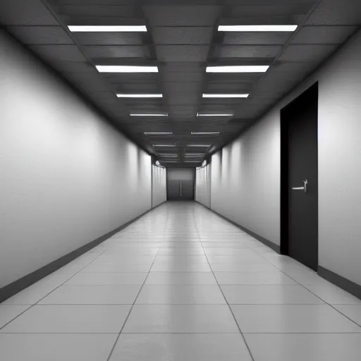 Prompt: hallways of underground lab, sterile, clean, cinematic, liminal space, unreal engine, photorealism, haunting