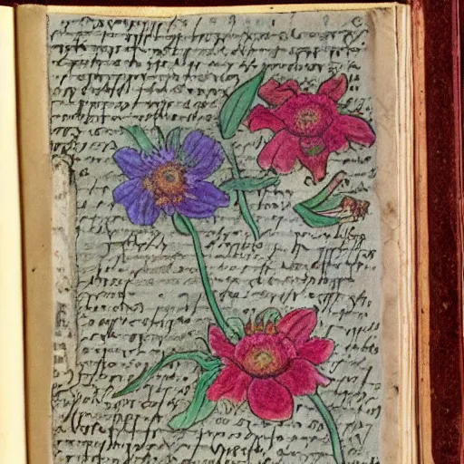 Prompt: manuscript marginalia with flowers