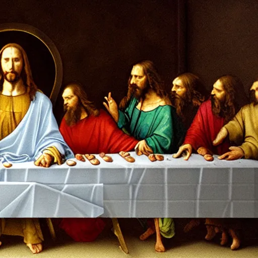 Image similar to cate blanchett as Jesus in the last supper by Leonardo davinci