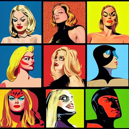 Image similar to vector art oil on canvas collage margot robbie by artgem by brian bolland by alex ross by artgem by brian bolland by alex rossby artgem by brian bolland by alex ross by artgem by brian bolland by alex ross