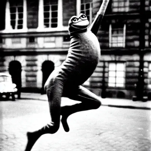 Image similar to pepe the frog the leap into freedom conrad schumann 1 9 6 1 photography