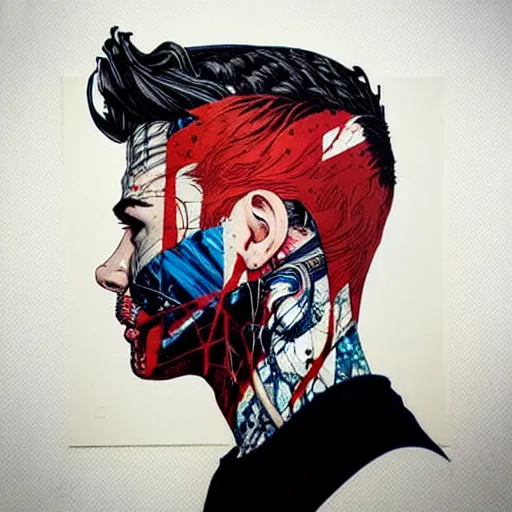 Image similar to a portrait of a man with side profile blood in ocean intricate details by MARVEL comics and Sandra Chevrier