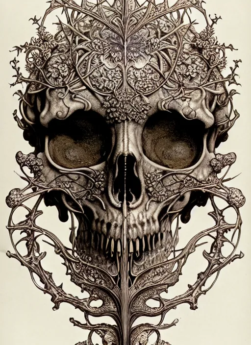 Image similar to art forms of nature by ernst haeckel, memento mori by arthur rackham, ornate antique porcelain beautiful skull mask, ultrasharp, photorealistic, hyperdetailed, octane render, polished, art nouveau, neo - gothic, gothic, intricate ornamental organic filigree, art nouveau botanicals, art forms of nature by ernst haeckel, horizontal symmetry, symbolist, visionary