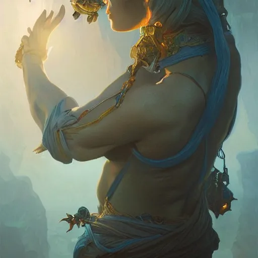 Image similar to man, a soul jar hanging from he's neck portrait, backlight, rim lighting, deep focus, d & d, fantasy, intricate, elegant, highly detailed, digital painting, artstation, concept art, matte, centered, sharp focus, illustration, hearthstone, art by artgerm, greg rutkowski and alphonse mucha