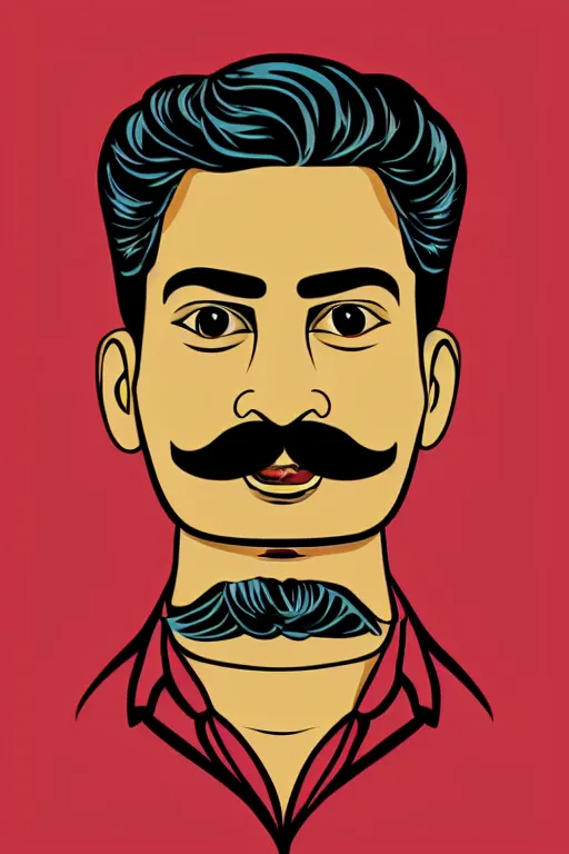 Prompt: portrait of an indian man with moustache, art by butcher billy, sticker, colorful, illustration, highly detailed, simple, smooth and clean vector curves, no jagged lines, vector art, smooth