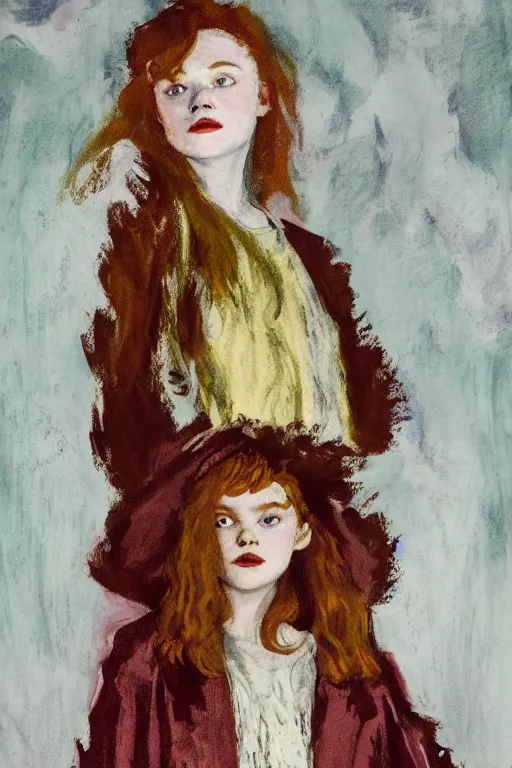 Image similar to portrait of sadie sink as delirium of the endless, the sandman by walter sickert, john singer sargent, and william open