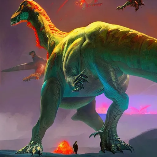 dinosaurs from ark survival evolved, epic painting