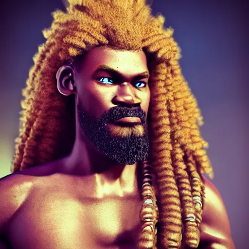 Image similar to a handsome afro hair viking girl african american, clash royal style characters, unreal engine 5, octane render, detailed, cinematografic, cinema 4 d, artstation trending