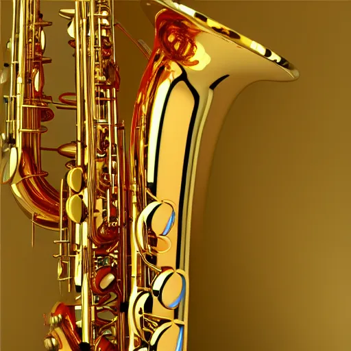 Image similar to golden baritone saxophone 8 k high quality highly detailed octane render blender
