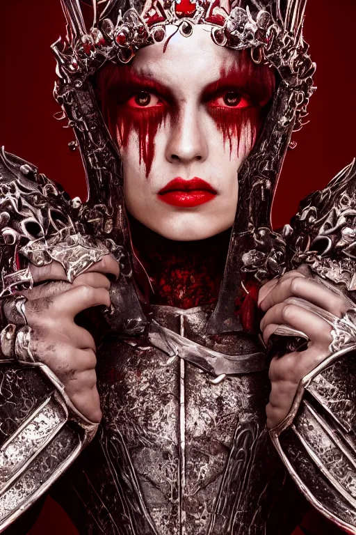 Image similar to the blood crown queen wear the scarlet armor, cinematic lighting, various refining methods, micro macro autofocus, ultra definition, award winning photo